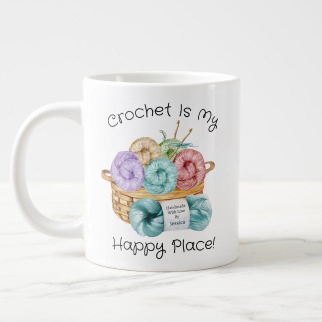 Taza De Café Gigante Crochet es mi lugar feliz personalizado (Izquierda)