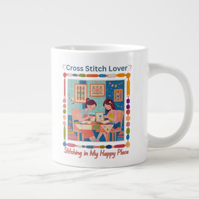 Taza De Café Gigante Cross Stitch Lover-Stitching in My Happy Place (Derecha)