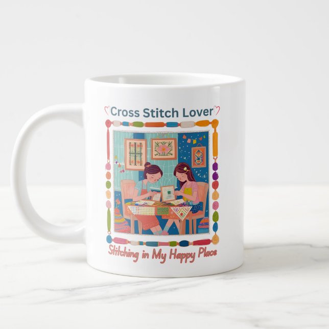 Taza De Café Gigante Cross Stitch Lover-Stitching in My Happy Place (Izquierda)