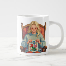 Taza De Café Gigante Cross Stitch Woman Design- Craft Lover