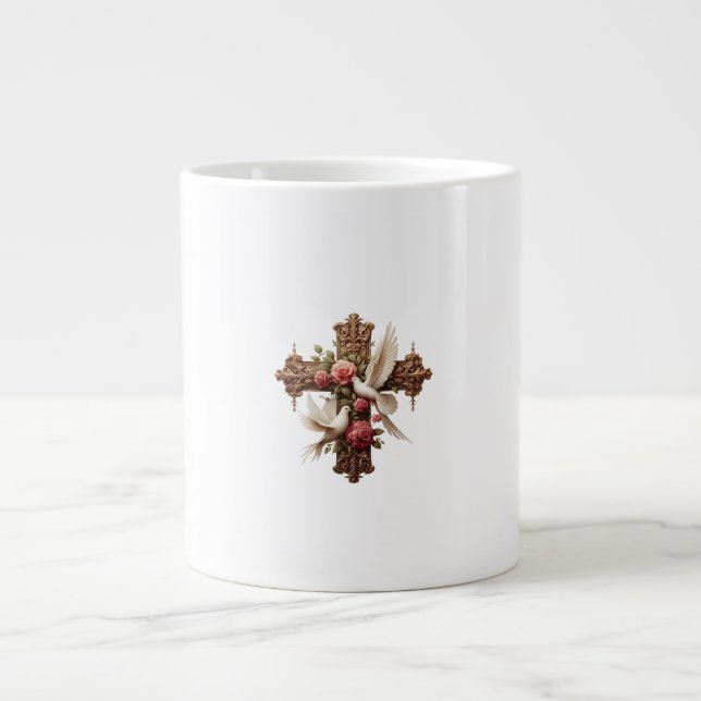Taza De Café Gigante Cross with Doves – Christian Faith Inspirational D (Frente)
