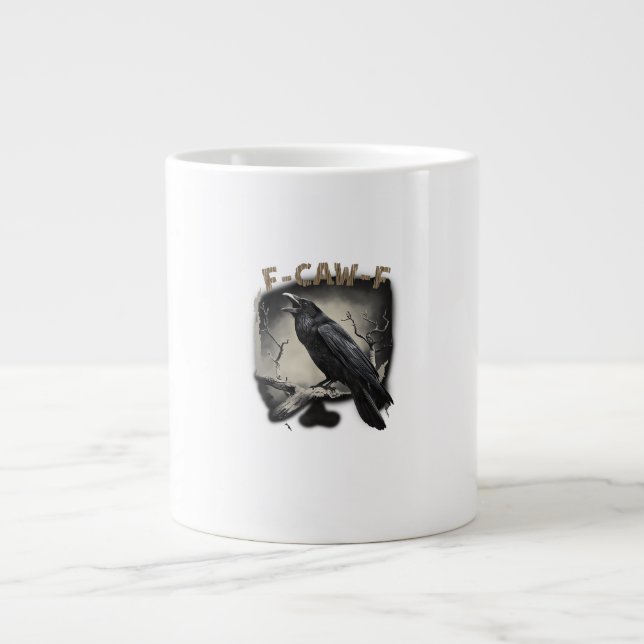 Taza De Café Gigante Crow, F-Caw-F Funny Bird Vintage Style (Frente)