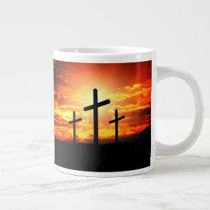 Taza De Café Gigante Cruces, hojas de silueta de sol pintadas-67137