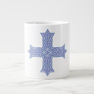 Taza De Café Gigante Cruz Copta de Arte en Azul Lapis Premium