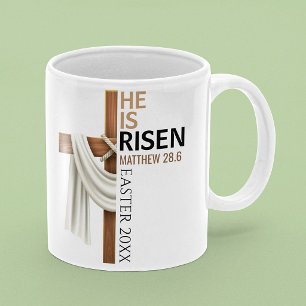 Taza De Café Gigante Cruz de Pascua Vintage Personalizada Él ha Resucit