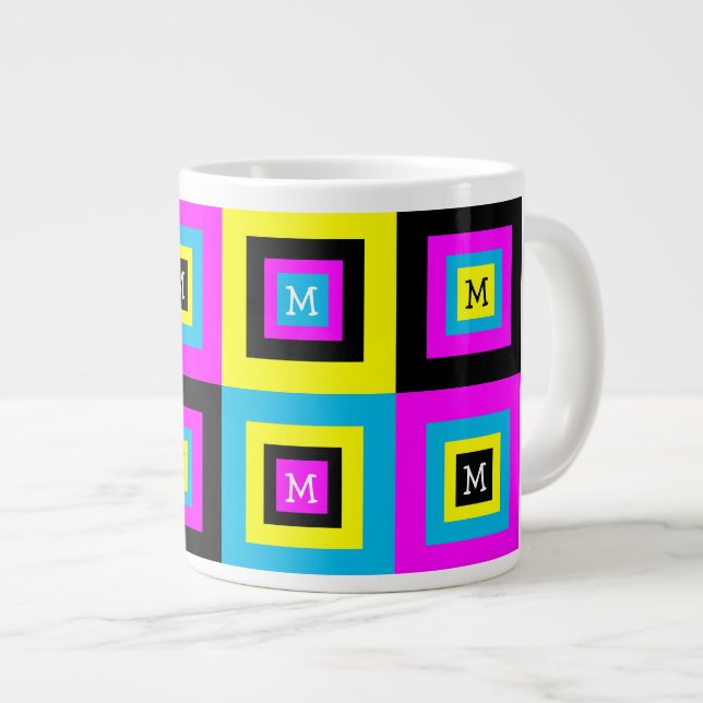 Taza De Café Gigante Cuadrados geométricos Monograma CMYK (Derecha)
