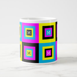 Taza De Café Gigante Cuadrados geométricos Monograma CMYK