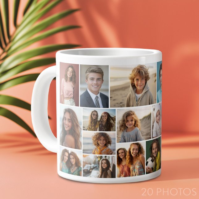 Taza De Café Gigante Cuadrícula mínima moderna - 20 Collages de fotos (Custom Photo Collage Mug)