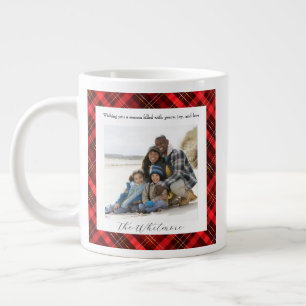 Taza De Café Gigante Cuadro Escocés Rojo Acogedor Navidad Rústico Mono