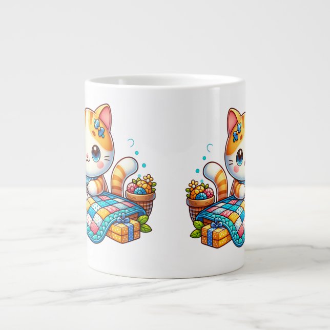Taza De Café Gigante Cubierta de coser de gato cerámica Mug (Frente)