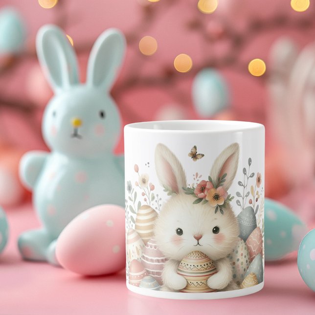 Taza De Café Gigante Cuidada acuarela Bunny Easter (Cute watercolor Bunny Easter Large Coffee Mug)