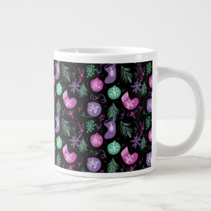 Taza De Café Gigante Cuidados Navidades Doodles Copos de nieve Stocking