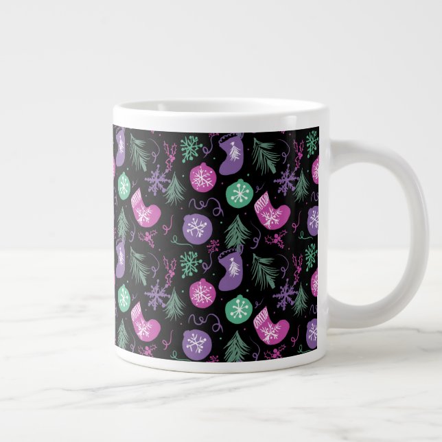 Taza De Café Gigante Cuidados Navidades Doodles Copos de nieve Stocking (Derecha)