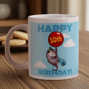 Taza De Café Gigante Cumpleaños! Añadir el globo Edad Opossum y Rojo