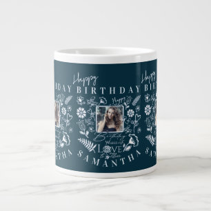 Taza De Café Gigante Cumpleaños Floral Moderno Tipografía Foto Doodle