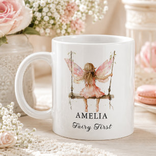 Taza De Café Gigante Cumpleaños Hada Primera Acuarela Floral Niñas 1er