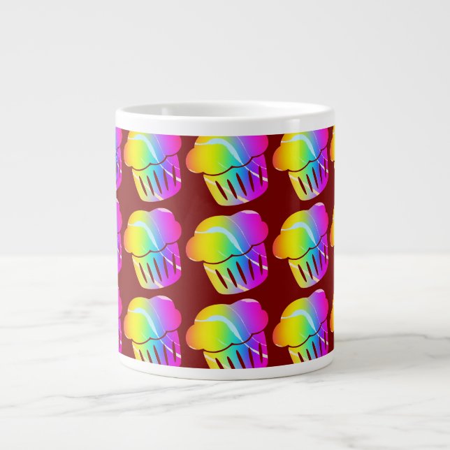 Taza De Café Gigante Cupcakes de Arcoíris Rojo Oscuro (Frente)