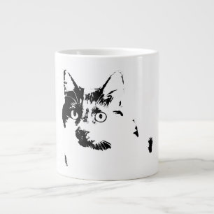 Taza De Café Gigante Curioso retrato de tinta para gato