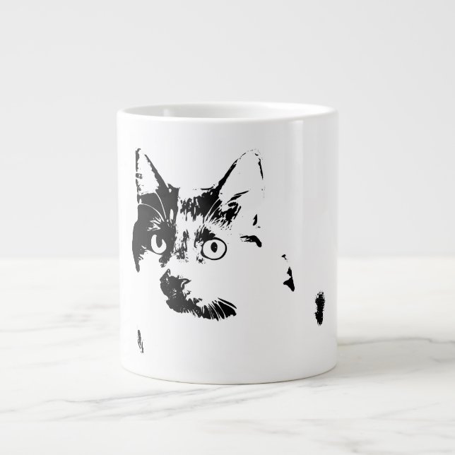 Taza De Café Gigante Curioso retrato de tinta para gato (Frente)