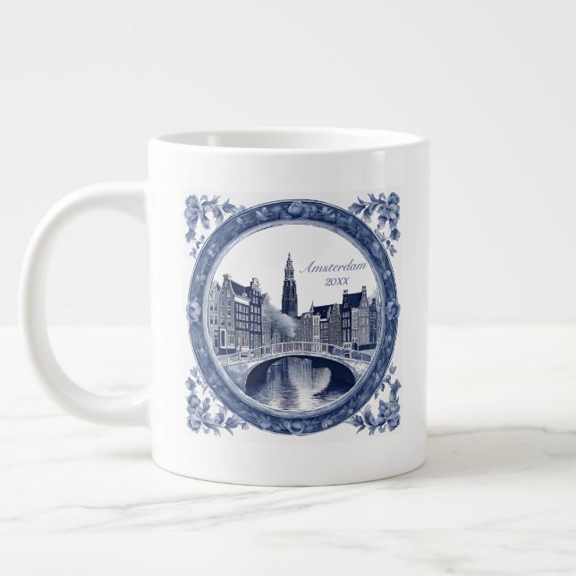 Taza De Café Gigante Custom Blue Delft Amsterdam Souvenir (Izquierda)
