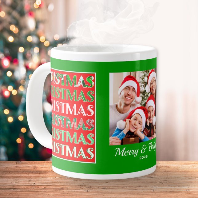 Taza De Café Gigante Custom Festive Red Green Christmas Photo (Subido por el creador)