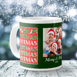 Taza De Café Gigante Custom Festive Red Green Christmas Photo