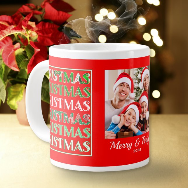 Taza De Café Gigante Custom Festive Red Green Christmas Photo (Subido por el creador)