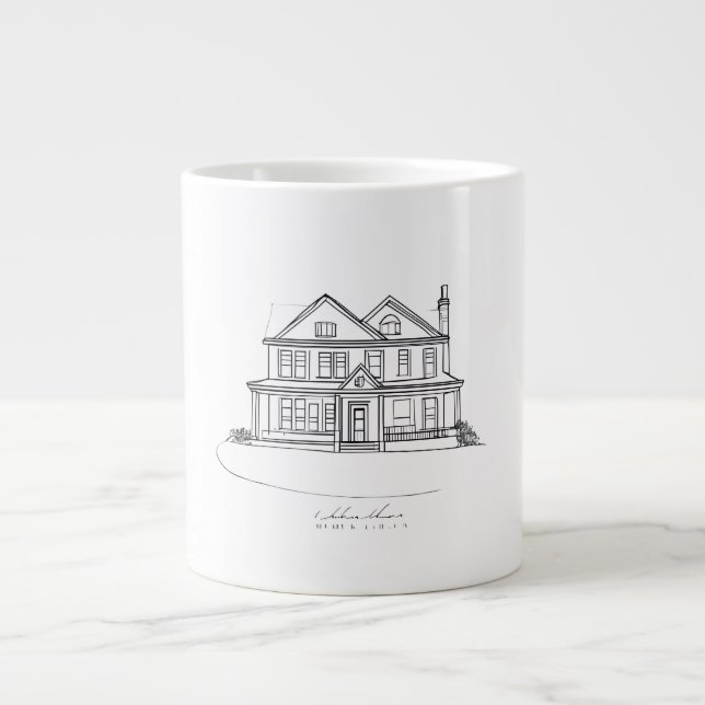 Taza De Café Gigante Custom House Illustration Minimalist Line Art Home (Frente)