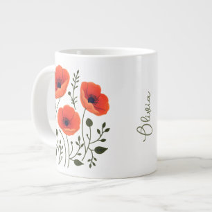 Taza De Café Gigante Custom Modern Watercolor Coral Poppies