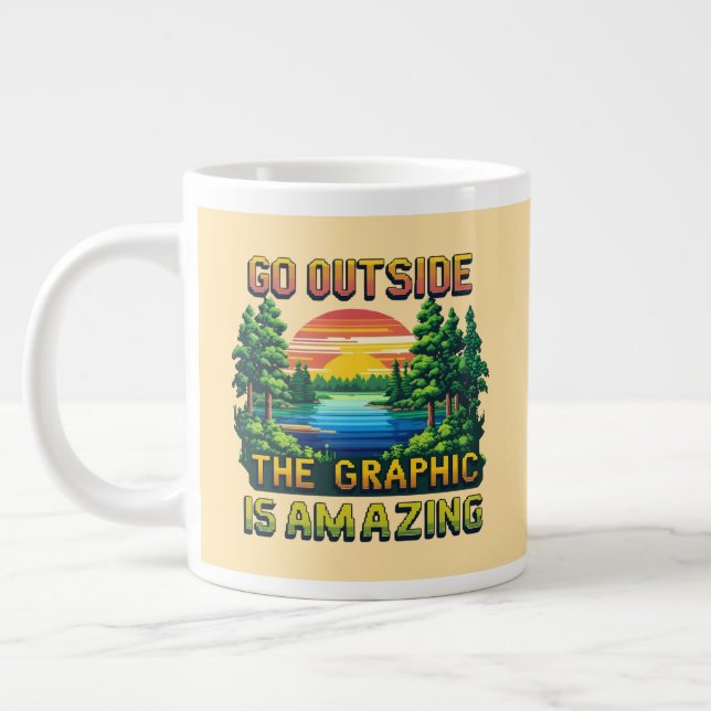 Taza De Café Gigante Custom Outdoor Nature Scene Pixel Art Graphic  (Izquierda)