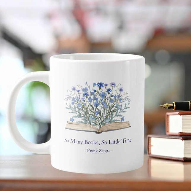 Taza De Café Gigante Custom Quote Blue Flowers Grow From Book (In situ)