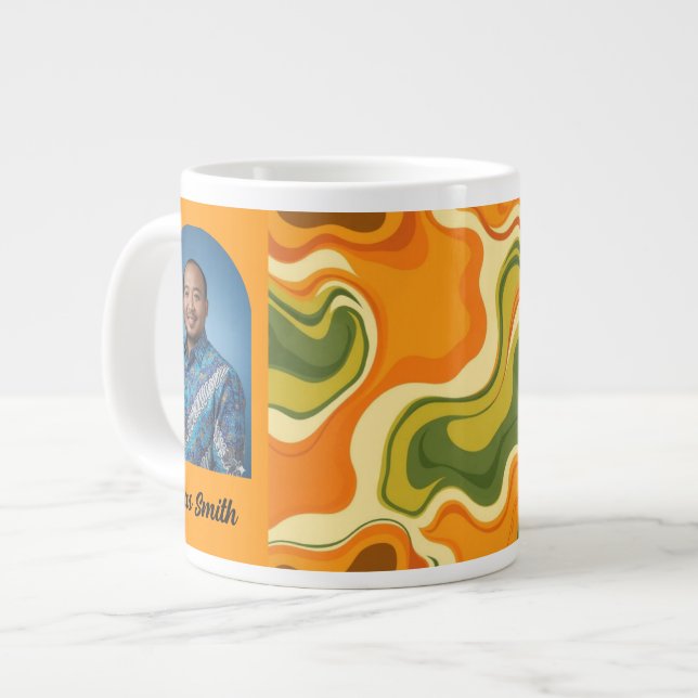 Taza De Café Gigante Custom Retro Groovy Swirl Abstract Orange Green (Izquierda)