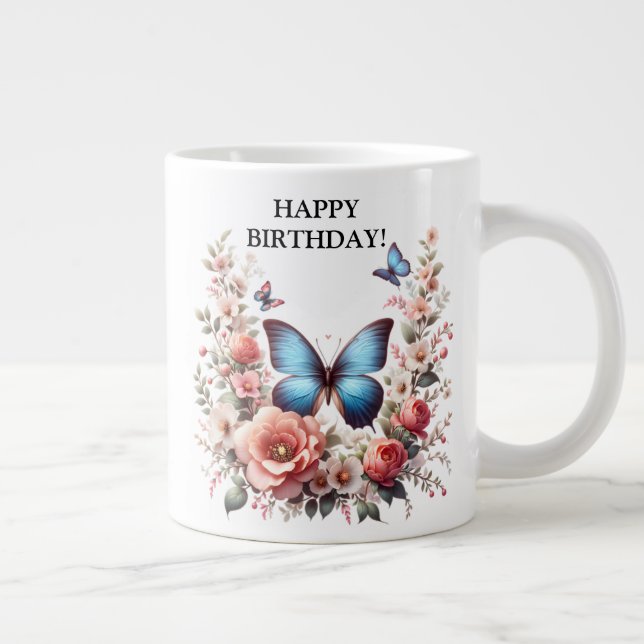 Taza De Café Gigante Customizable Blue Butterfly Floral Art-96279 (Derecha)