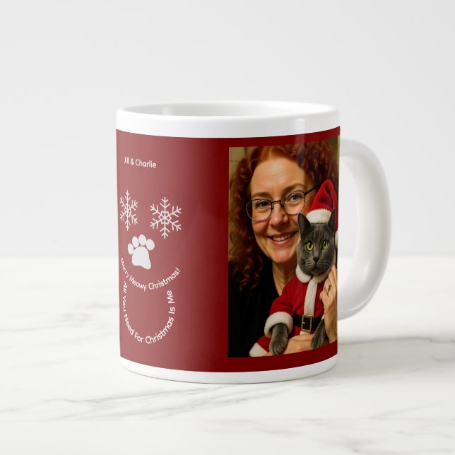 Taza De Café Gigante Customize ,Christmas Cat Owner Photo Specialty Mug (Derecha)