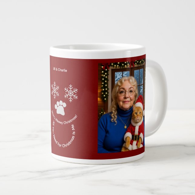 Taza De Café Gigante Customize ,Christmas Cat Owner Photo Specialty Mug (Derecha)