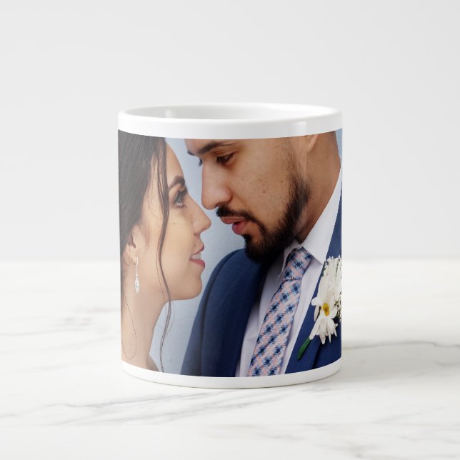 Taza De Café Gigante Customized Couple Wedding Photo (Frente)