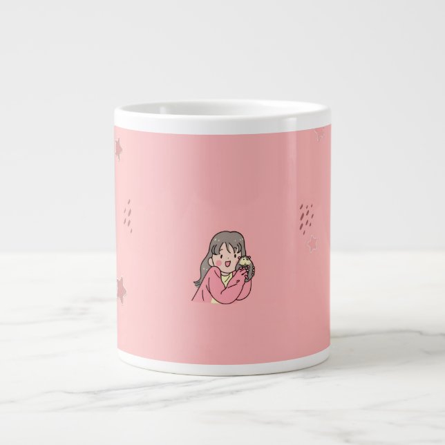 Taza De Café Gigante Cute Aesthetic Girl Illustration Pink Coffee Mug (Frente)