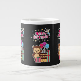 Taza De Café Gigante Cute Bear Birthday Celebration - Adorable Cartoon 