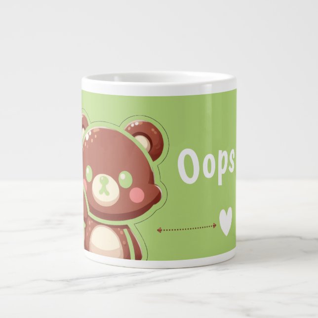 Taza De Café Gigante Cute Bear “Oops!” Green Jumbo Mug – Kawaii Bear  (Frente)