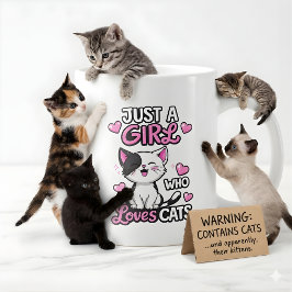 Taza De Café Gigante  Cute Black & White Kitten & Pink Hearts 