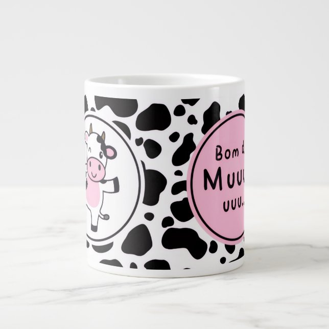 Taza De Café Gigante Cute “Bom Dia Muuuuu” Kawaii Cow Design (Frente)