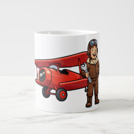 Taza De Café Gigante Cute Cartoon Mechanic with Red Car Illustration