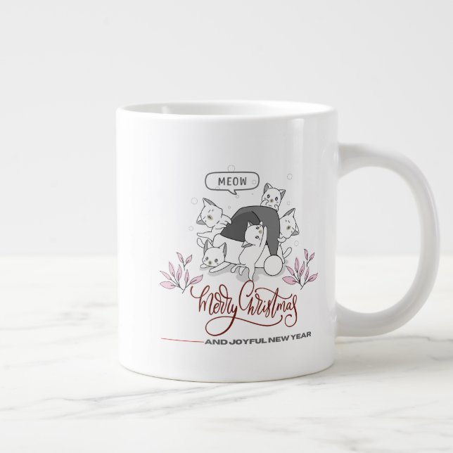 Taza De Café Gigante Cute Christmas Cats “Meow” Holiday Design (Derecha)