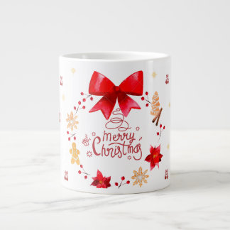 Taza De Café Gigante “Cute Christmas Mug with Red Bow Wreath"