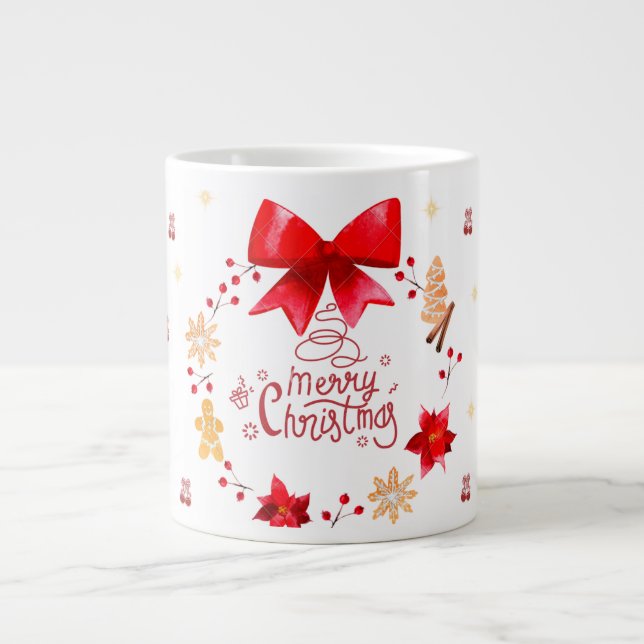 Taza De Café Gigante “Cute Christmas Mug with Red Bow Wreath" (Frente)