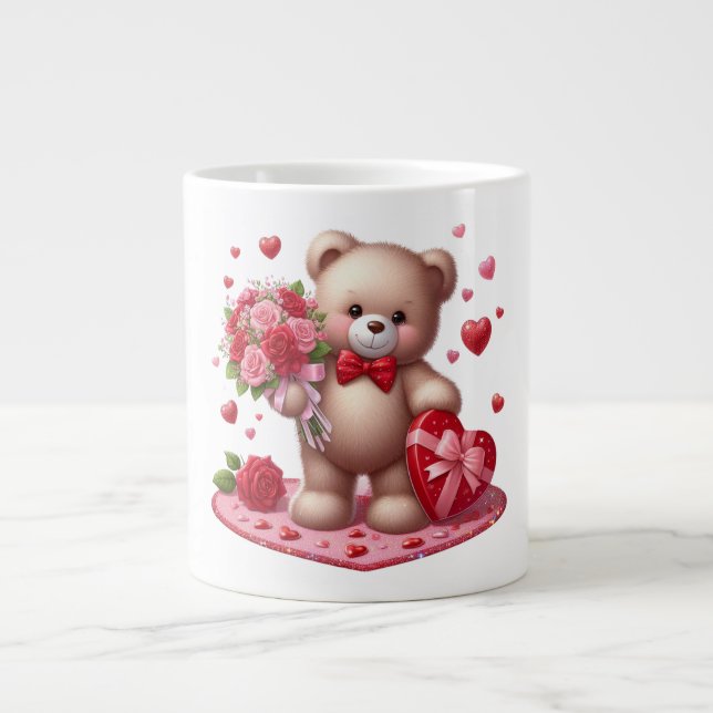 Taza De Café Gigante Cute El día de San Valentín Teddy Bear (Frente)