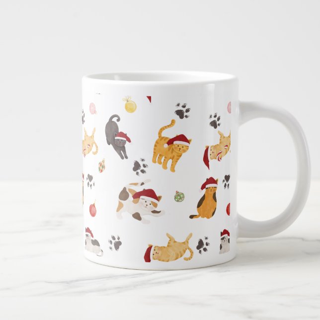 Taza De Café Gigante Cute Holiday Cat Pattern (Derecha)