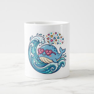 Taza De Café Gigante Cute Kawaii Ballena Azul Verano Gafas de Corazón S