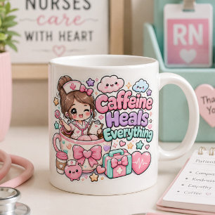 Taza De Café Gigante Cute Kawaii Cafeína Cura Todo Enfermera Médico