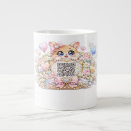 Taza De Café Gigante Cute Kawaii Código QR Personalizado Gato Floral Ro